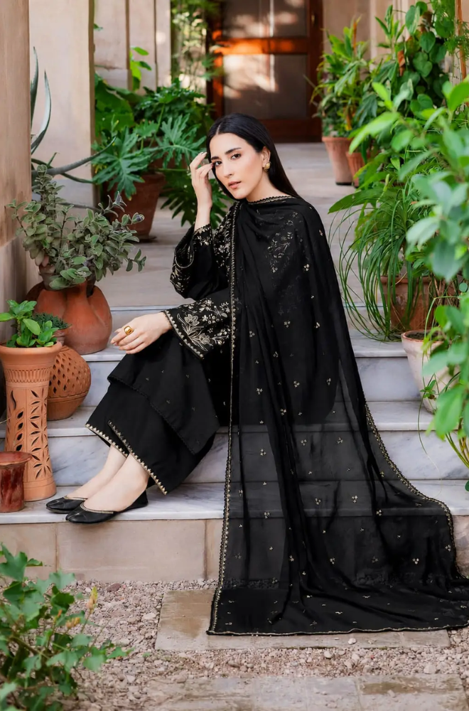 Batik- 3PC Unstitched Dhanak Embroidered Shirt with Dhanak Embroidered shawl and Trouser-8009
