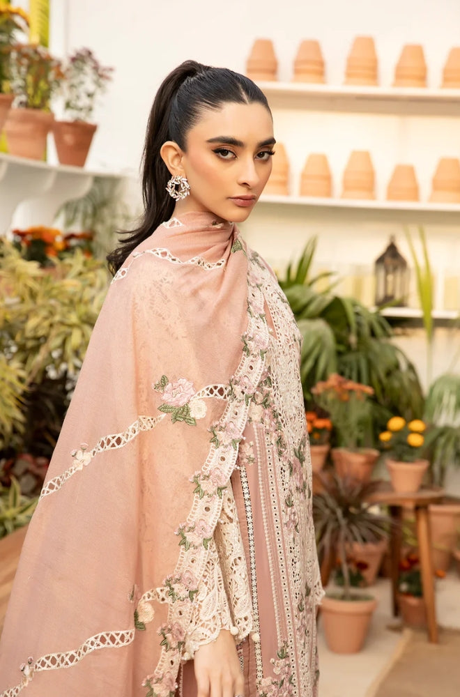 Elaf - 3PC Unstitched Dhanak Embroidered Shirt with Cotton Net Embroidered Shawl - ES 1807