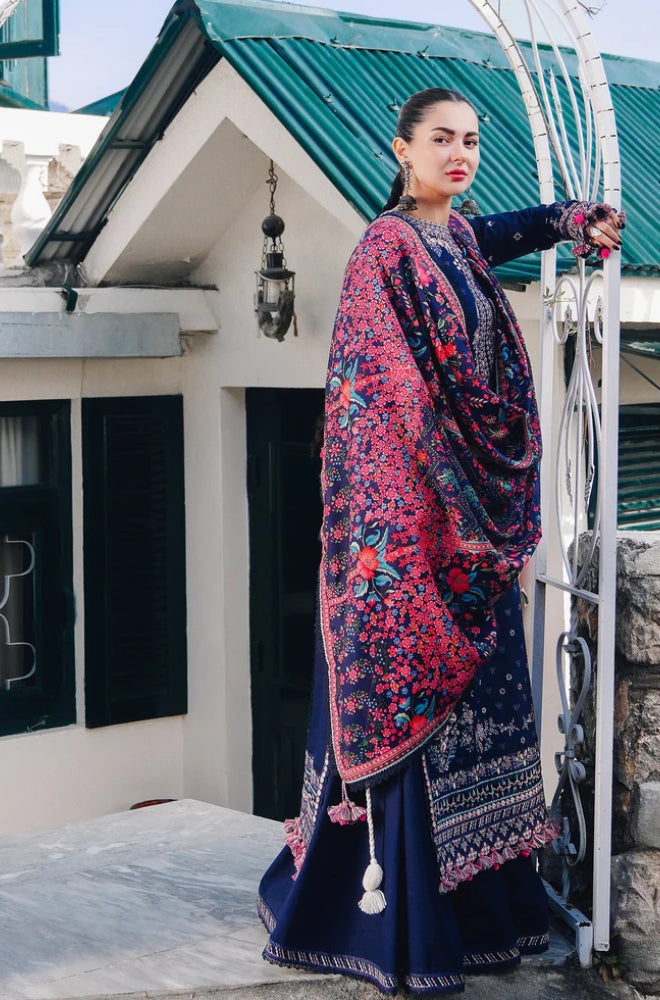 Hussain Rehar - 3PC Unstitched Dhanak Embroidered Shirt with coterie Shawl - ES 1816