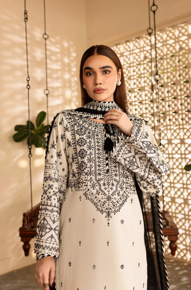 Batik - 3PC Unstitched Lawn Embroidered Shirt with Embroidered Crinkle Dupatta - ES 2243