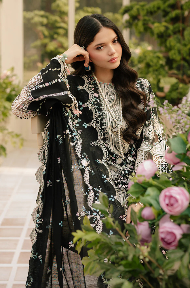 BIN ILYAS - 3PC Unstitched Lawn Embroidered Shirt with Embroidered Crinkle Dupatta - ES 2191