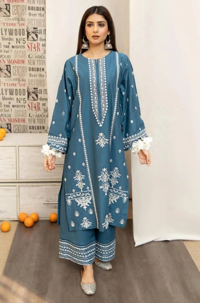 Urge - 3PC Unstitched Embroidered Shirt with Printed Shawl and Embroidered Trousers - ES1070