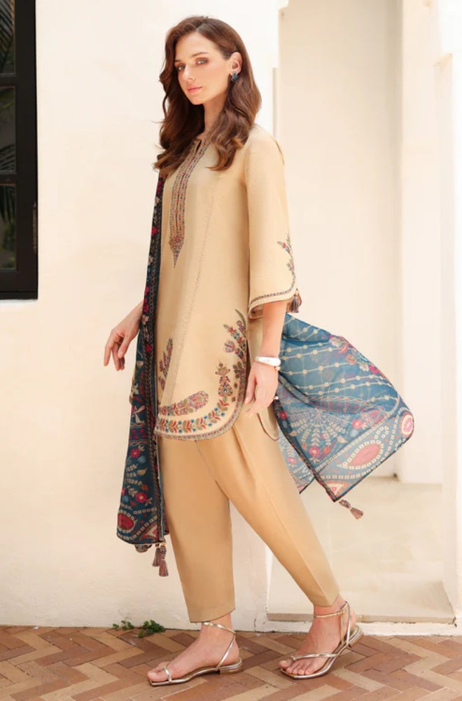 Jazmin - 3PC Unstitched Dhanak Embroidered Shirt with coterie Shawl - ES 1806