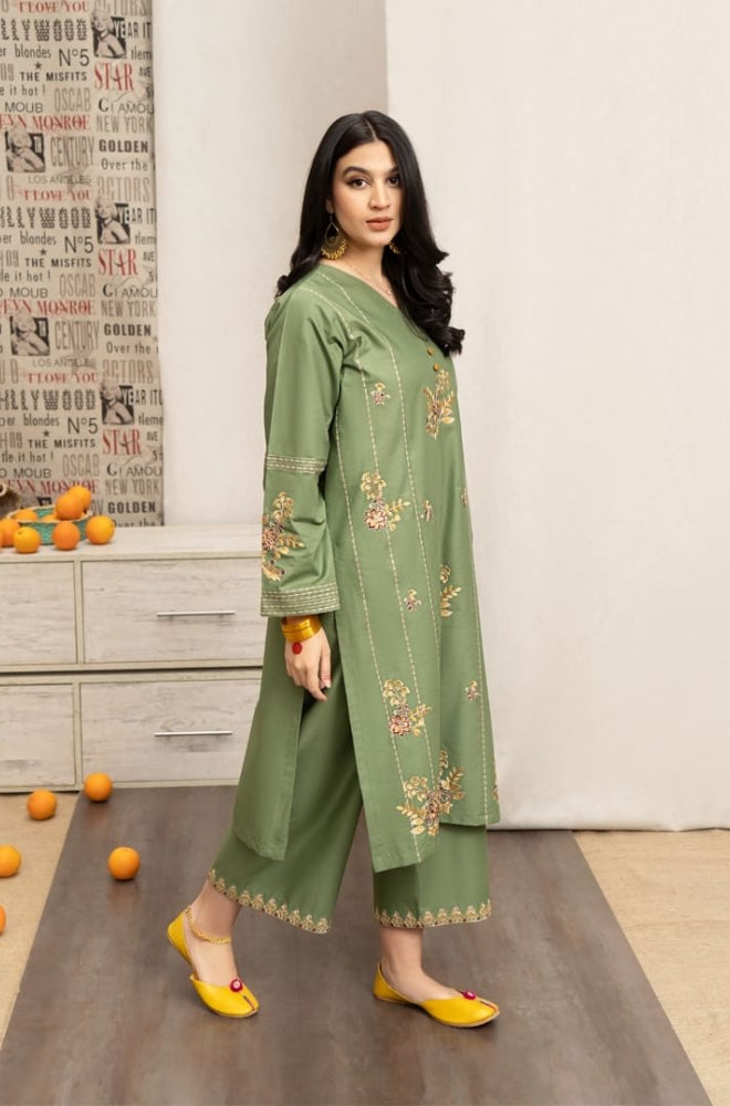 URGE - 3PC Unstitched Dhanak Embroidered Shirt with Digital Printed Shawl and Embroidered Trouser- ES1206