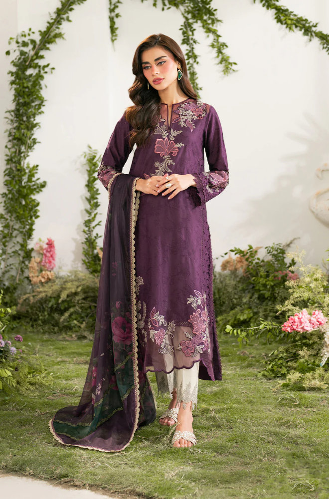 Iznik - 3PC Unstitched Lawn Embroidered Shirt with Printed Chiffon Dupatta - ES 2165