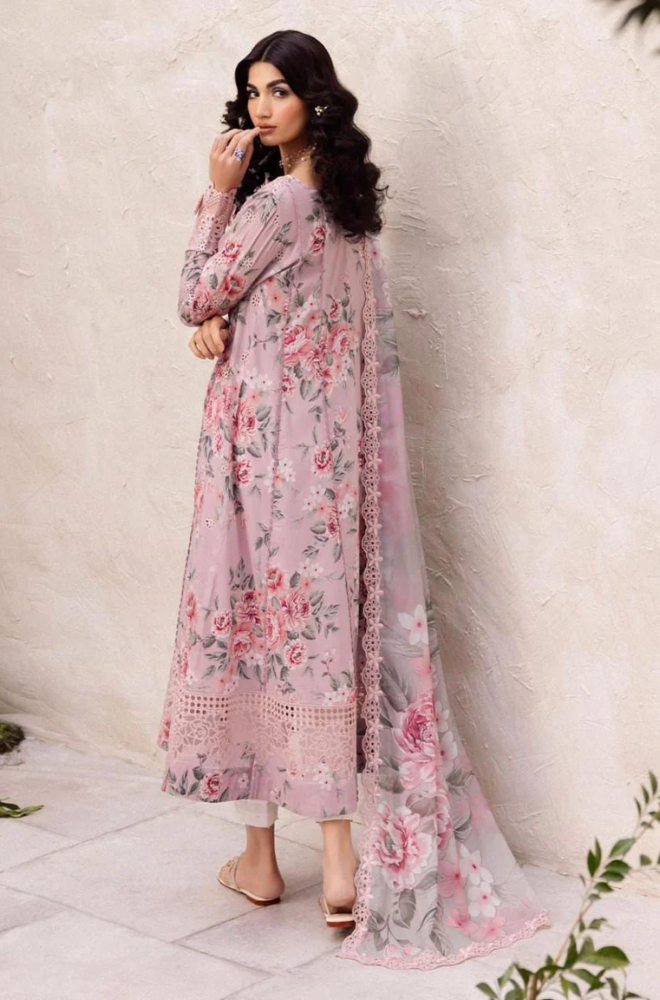Maria B-3PC Lawn Printed Shirt with Embroided Patches and Printed Dubatta and Trousers-ES1602