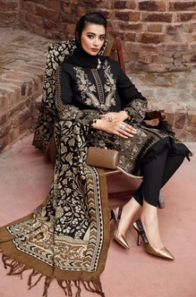 Maria B - 3PC Unstitched Dhanak Embroidered Shirt with Printed Shawl and Trouser - ES1106