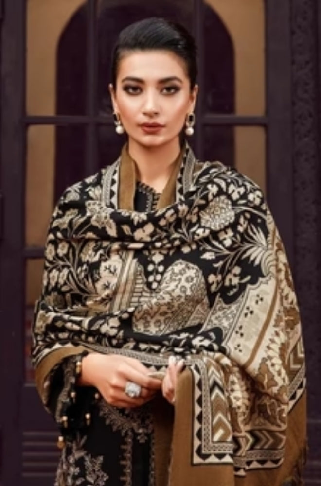 Maria B - 3PC Unstitched Dhanak Embroidered Shirt with Printed Shawl and Trouser - ES1106