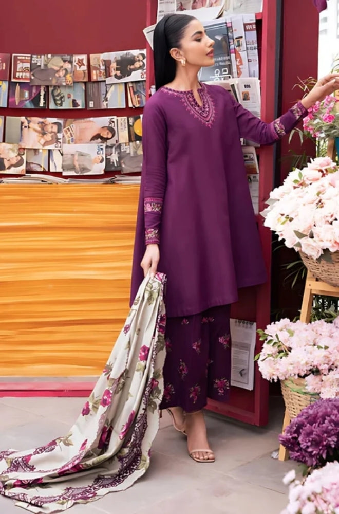 SAPPHIRE - 3PC Unstitched Dhanak Embroidered Shirt with Shawl and Embroidered Trouser - ES1082