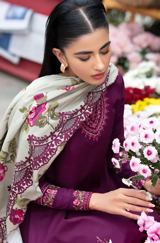 SAPPHIRE - 3PC Unstitched Dhanak Embroidered Shirt with Shawl and Embroidered Trouser - ES1082