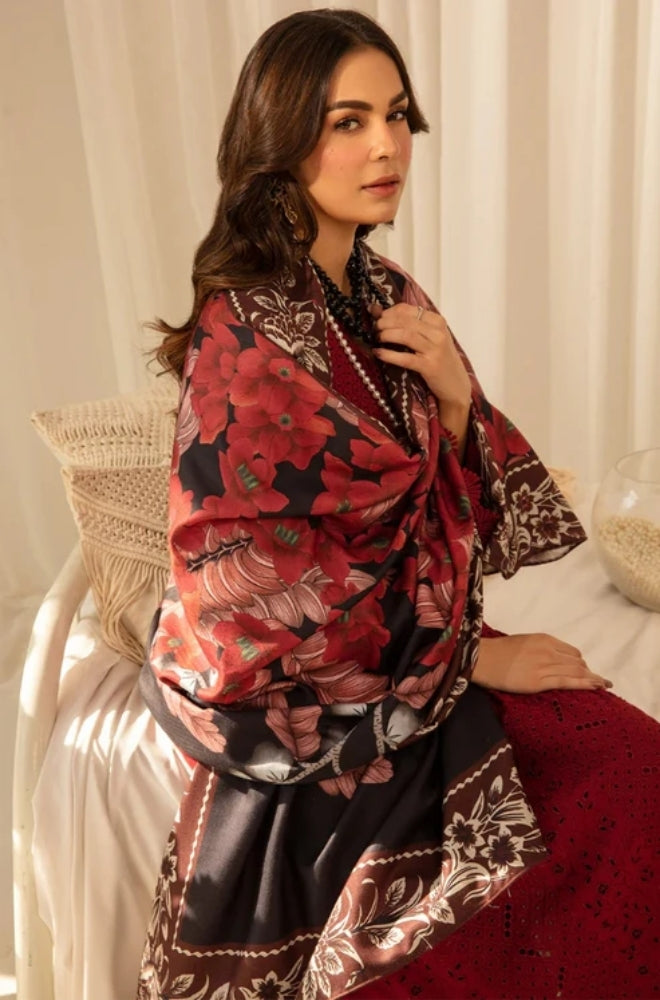 Maria B - 3PC Unstitched Dhanak Embroidered Shirt with Printed Shawl and Trouser - ES1105