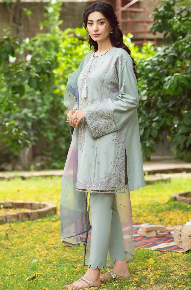 Jazmin - 3PC Lawn Embroidered Shirt with Organza Printed Dupatta and Lawn Trousers - ES1123