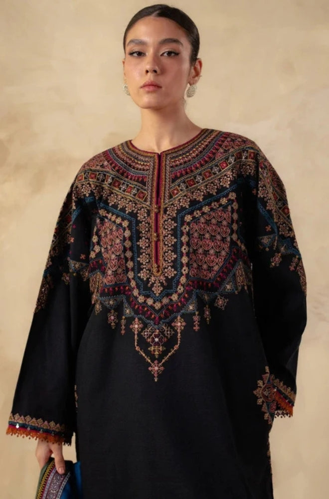 Zara Shah Jahan - 3PC Unstitched Dhanak Embroidered Shirt with Printed Shawl and Trouser - ES1215
