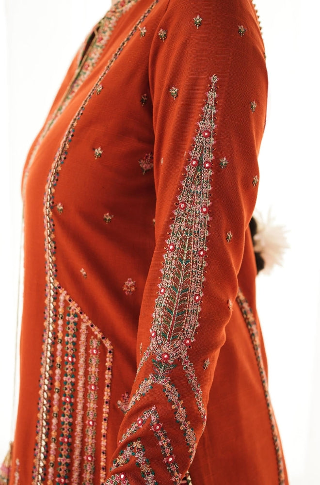 Hussain Rehar - 3PC Unstitched Dhanak Embroidered Shirt with Heavy Embroidered Shawl With 4 Side Embroidered Lace - ES 1799