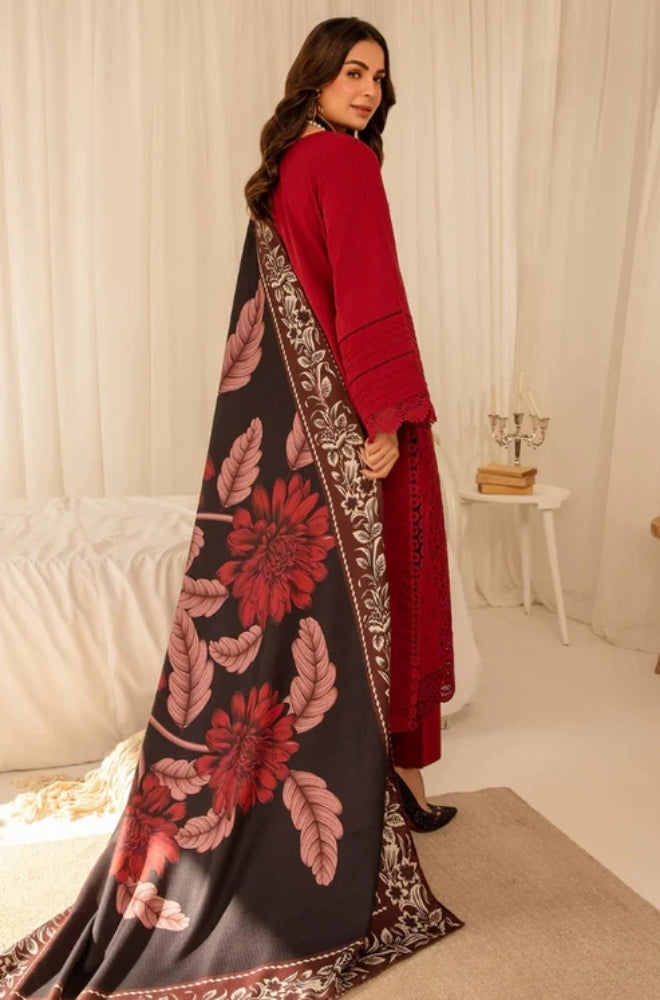 Maria B - 3PC Unstitched Dhanak Embroidered Shirt with Printed Shawl and Trouser - ES1105