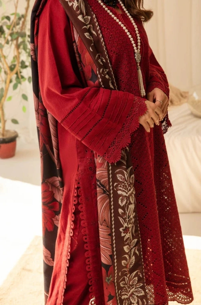 Maria B - 3PC Unstitched Dhanak Embroidered Shirt with Printed Shawl and Trouser - ES1105