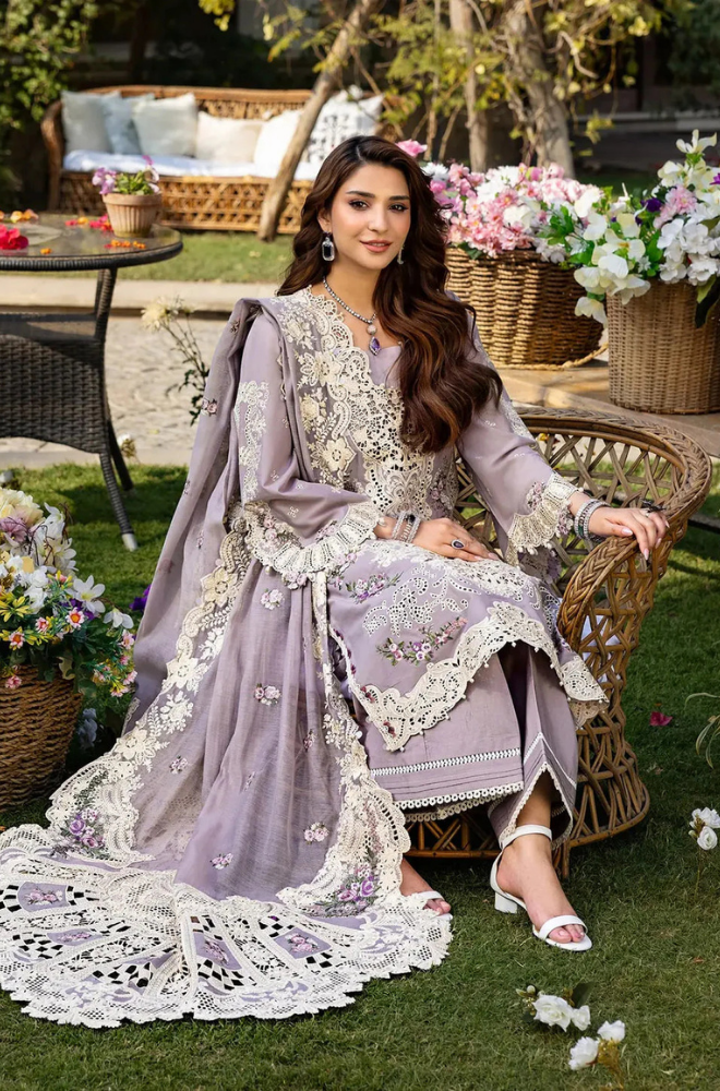 ELAF - 3PC Unstitched Lawn Embroidered Shirt with Embroidered Slub Net Dupatta - ES 2196