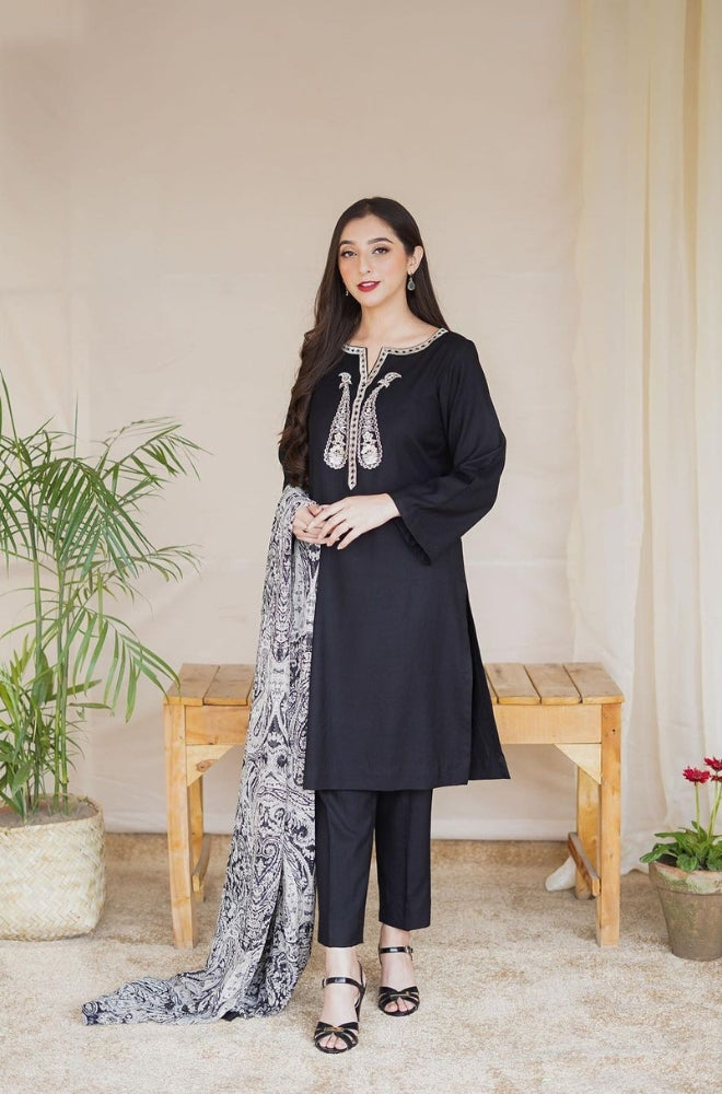 Aisling - 3PC Dhanak Embroidered Shirt With Dhanak Printed Shawl and Trouser - ES 1202