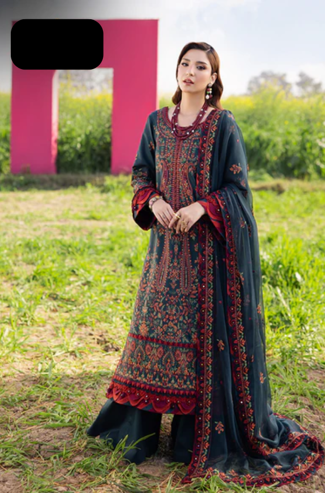 ASIM JOFA-3 piece embroided lawn shirt with embroided ready to wear dubatta and trousers-ES1502