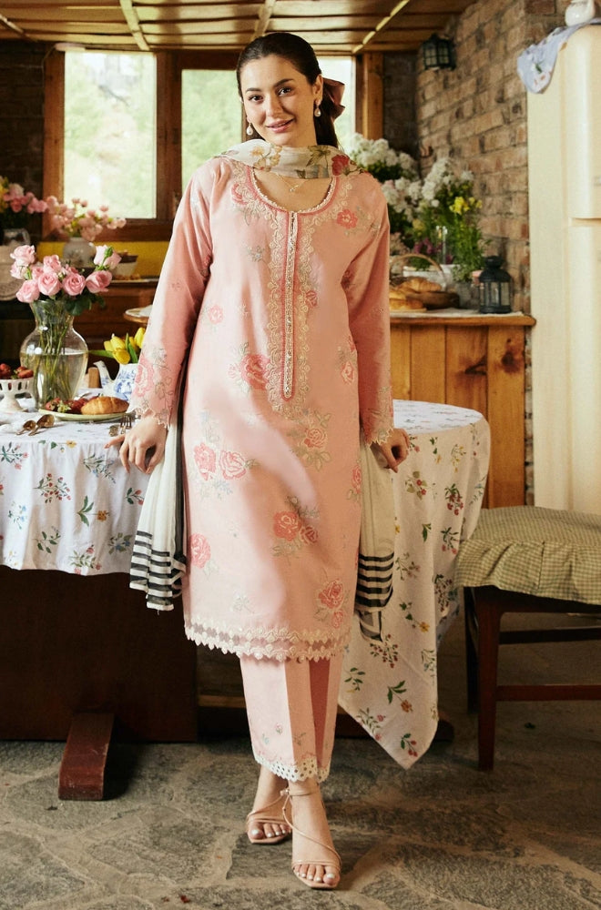 Zara Shah Jahan - 3PC Unstiched Lawn Embroidered Shirt With Slub Net Dupatta - ES1053