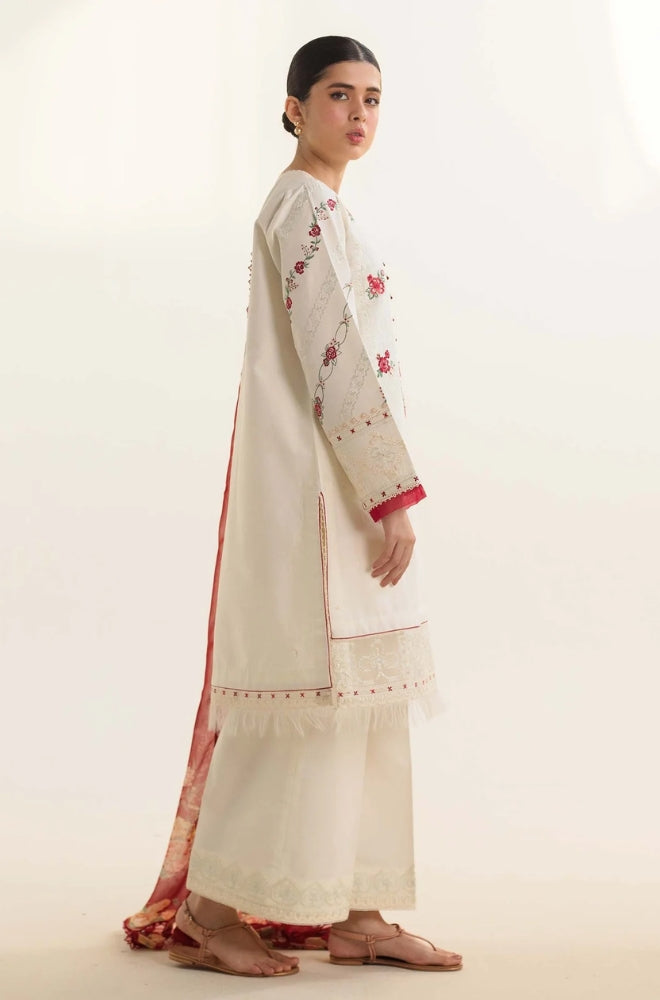 Zara Shah Jahan - 3PC Unstitched Lawn Embroidered Shirt With Printed Slub Net Dupatta - ES1055
