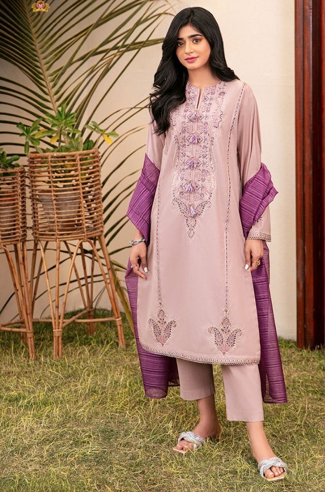 Asim Jofa - 3PC Lawn Embroidered Shirt with Printed Cotton Net Dupatta - ES1187