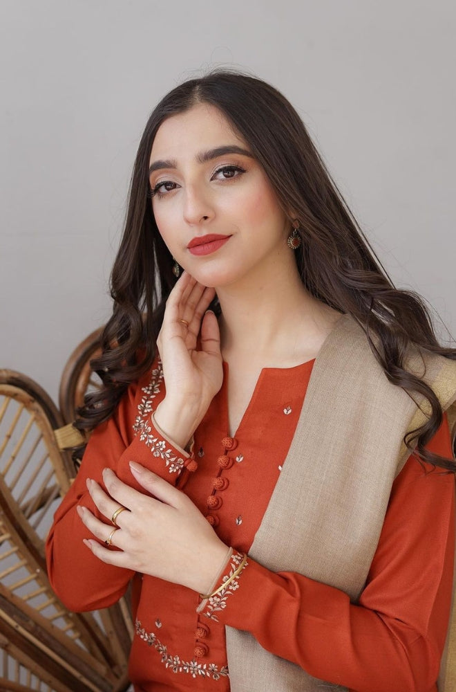 Aisling - 3PC Unstitched Dhanak Embroidered Shirt with Dhanak Shawl and Trouser - ES1196