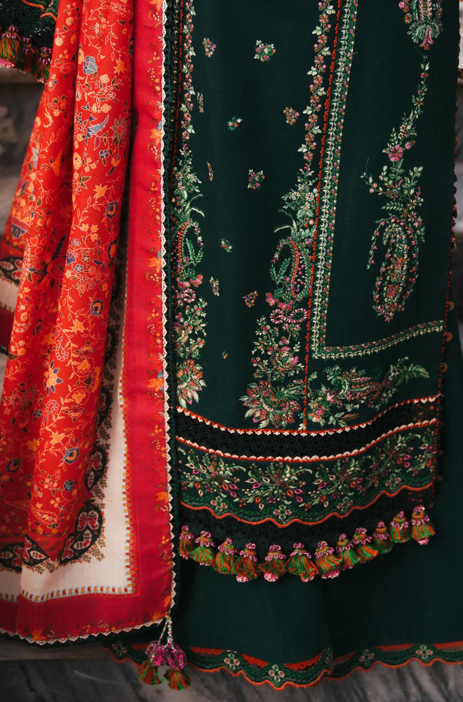 Hussain Rehar - 3PC Unstitched Lawn Embroidered Shirt with Digital Printed Chiffon Dupatta - ES 2203