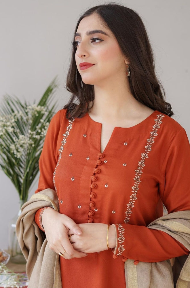 Aisling - 3PC Unstitched Dhanak Embroidered Shirt with Dhanak Shawl and Trouser - ES1196