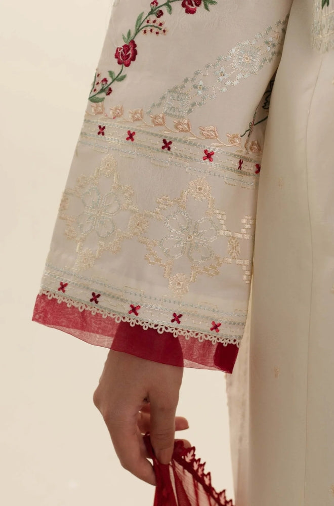 Zara Shah Jahan - 3PC Unstitched Lawn Embroidered Shirt With Printed Slub Net Dupatta - ES1055