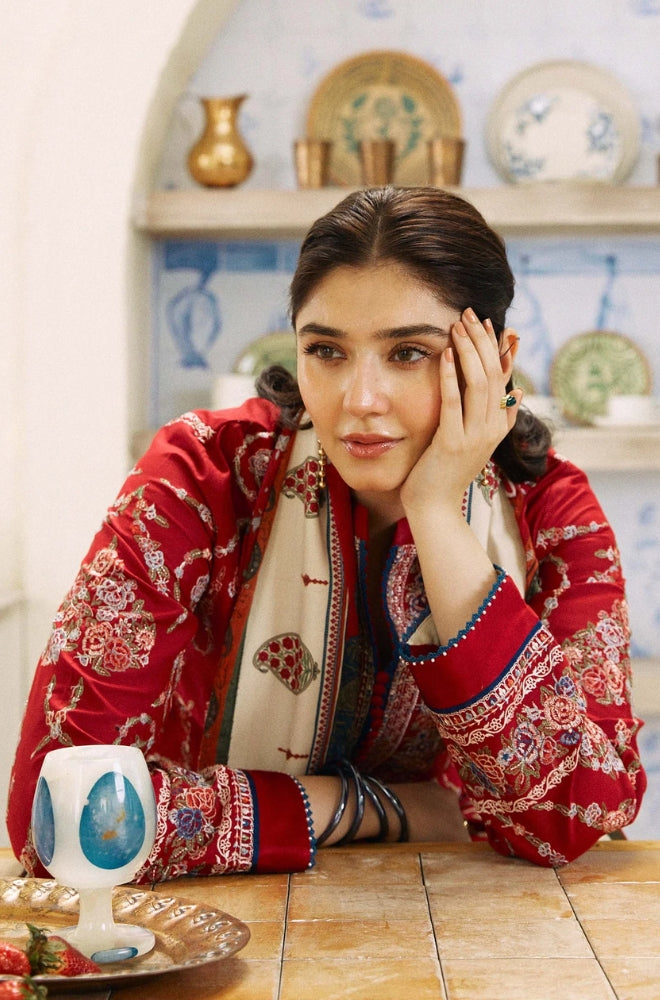 Zara Shah Jahan - 3PC Unstitched Lawn Embroidered Shirt with Digital Printed Slub Net Dupatta and Embroidered Trousers - ES1012