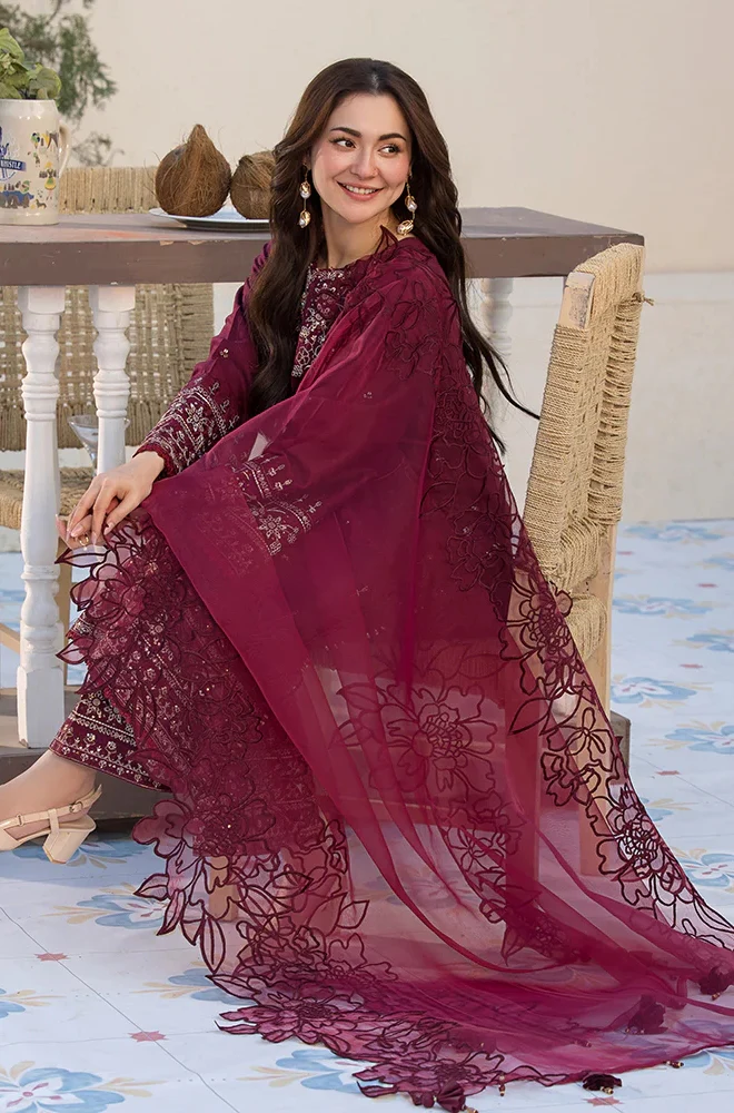 Allys - 3PC Lawn Embroidered Shirt with Embroidered Organza Dupatta (Unstitched)-ES1403