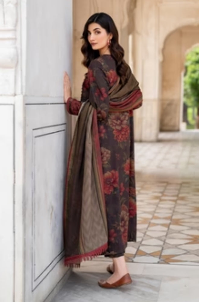 Baroque - 3PC Unstitched Printed Karandi Shirt with Printed Karandi Dupatta and Trouser - ES1158