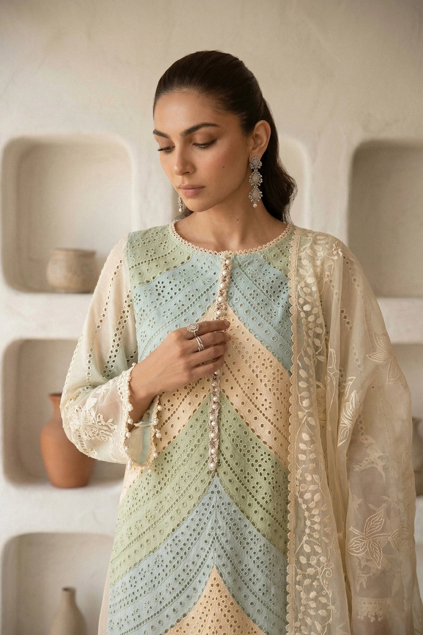 MARIA-B 3PC Unstitched Lawn Embroidered Shirt with Embroidered silk dubbata-ES 2402