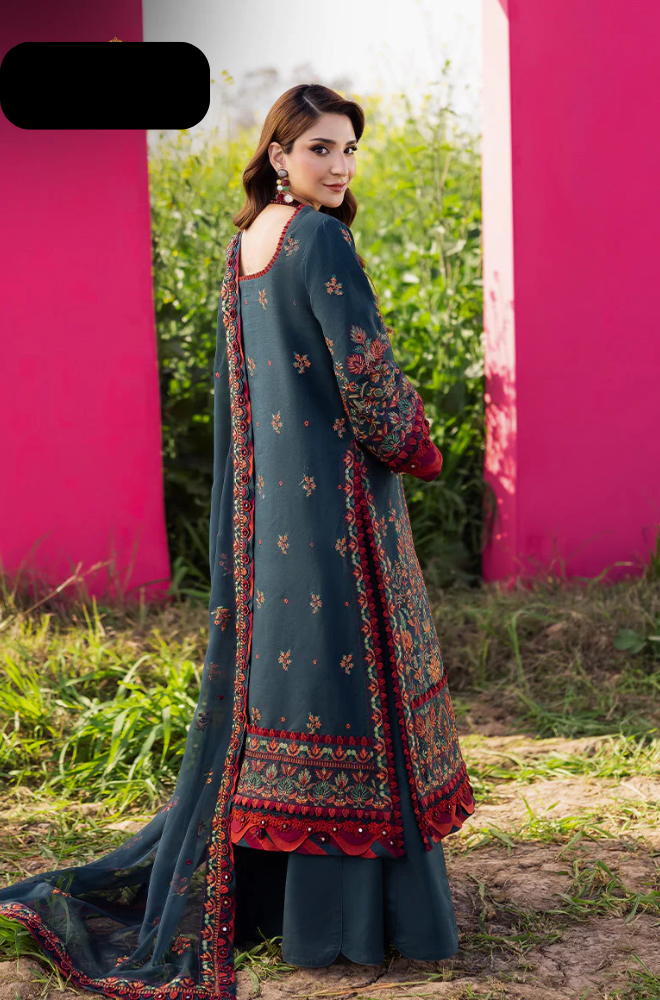 ASIM JOFA-3 piece embroided lawn shirt with embroided ready to wear dubatta and trousers-ES1502