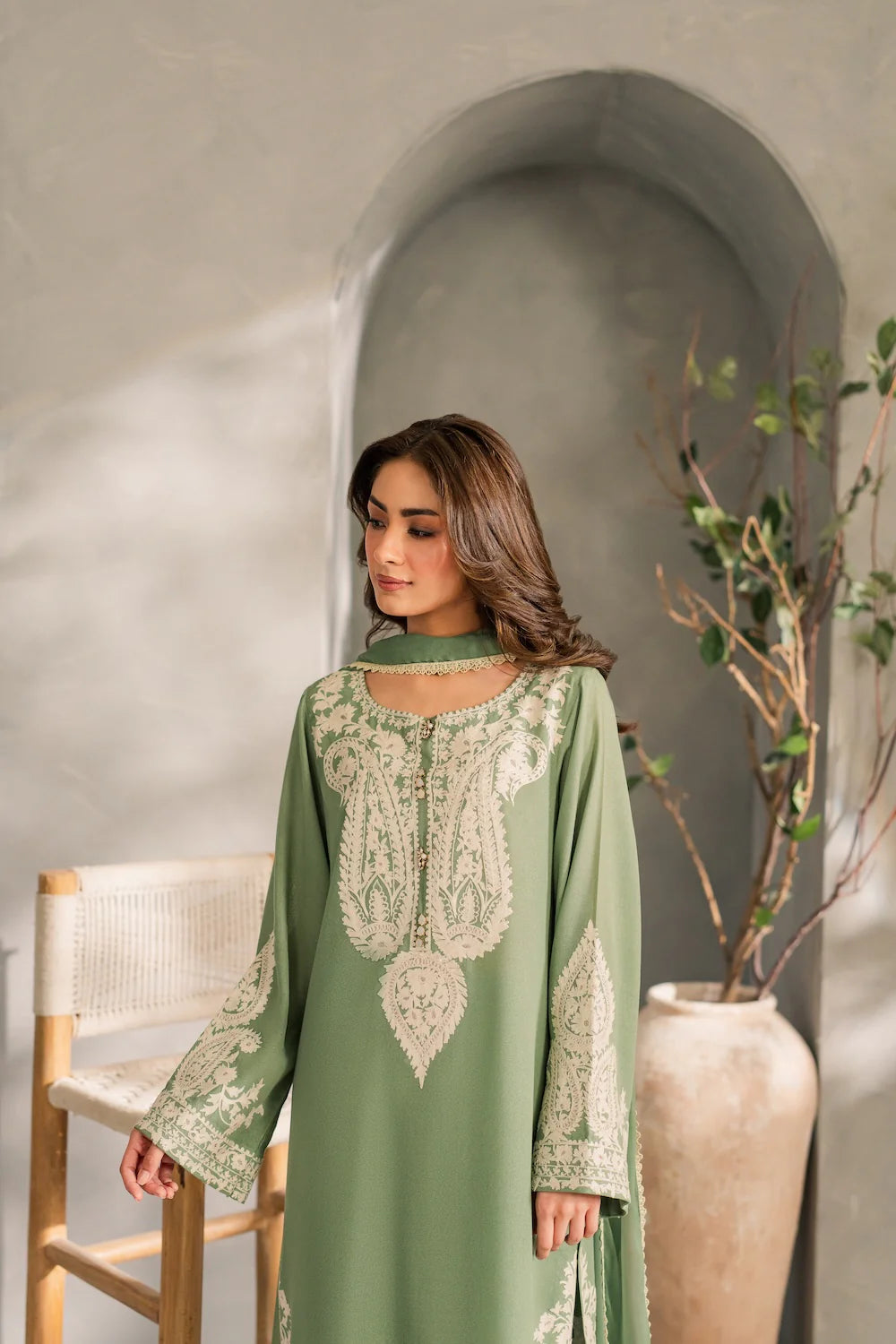 MIRANA - 3PC Unstitched Lawn Embroidered Shirt with Embroidered Crinkle Dupatta - ES 2185