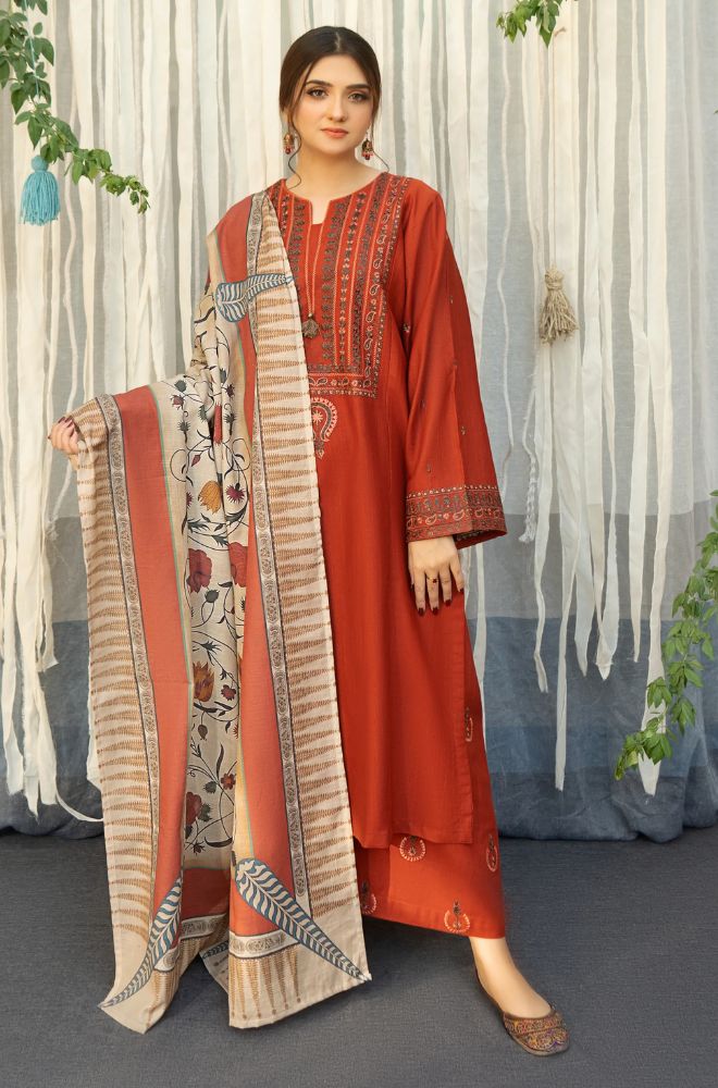 URGE - 3PC Lawn Embroidered Shirt with Printed Slub Net Dupatta and Embroidered Trousers - ES1075