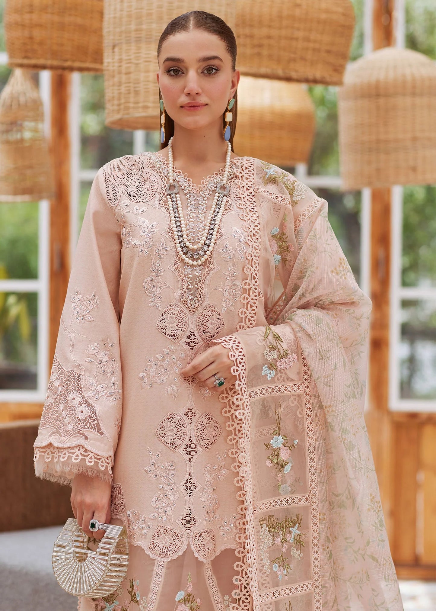 Crimson - 3PC Unstitched Lawn Embroidered Shirt with Printed Embroidered Slub Net Dupatta - ES 2166