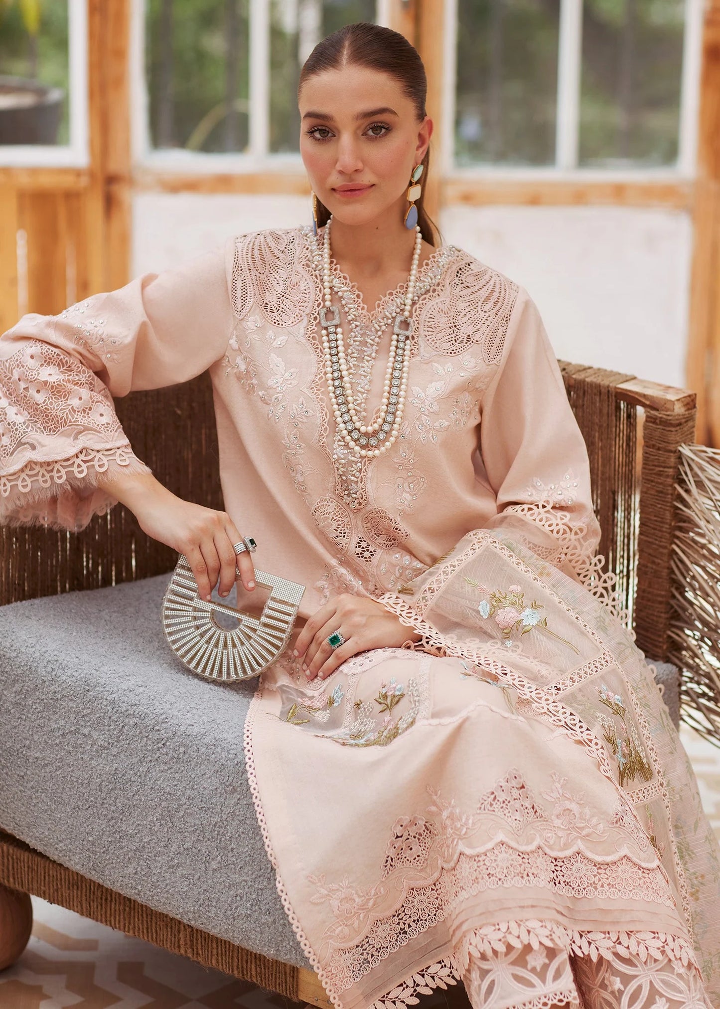 Crimson - 3PC Unstitched Lawn Embroidered Shirt with Printed Embroidered Slub Net Dupatta - ES 2166