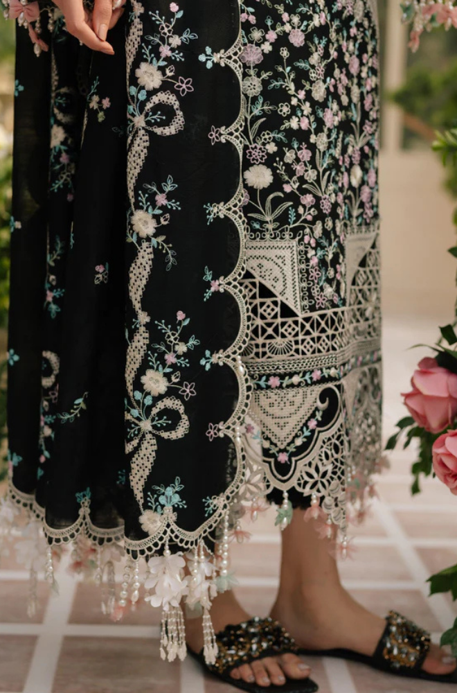 BIN ILYAS - 3PC Unstitched Lawn Embroidered Shirt with Embroidered Crinkle Dupatta - ES 2191