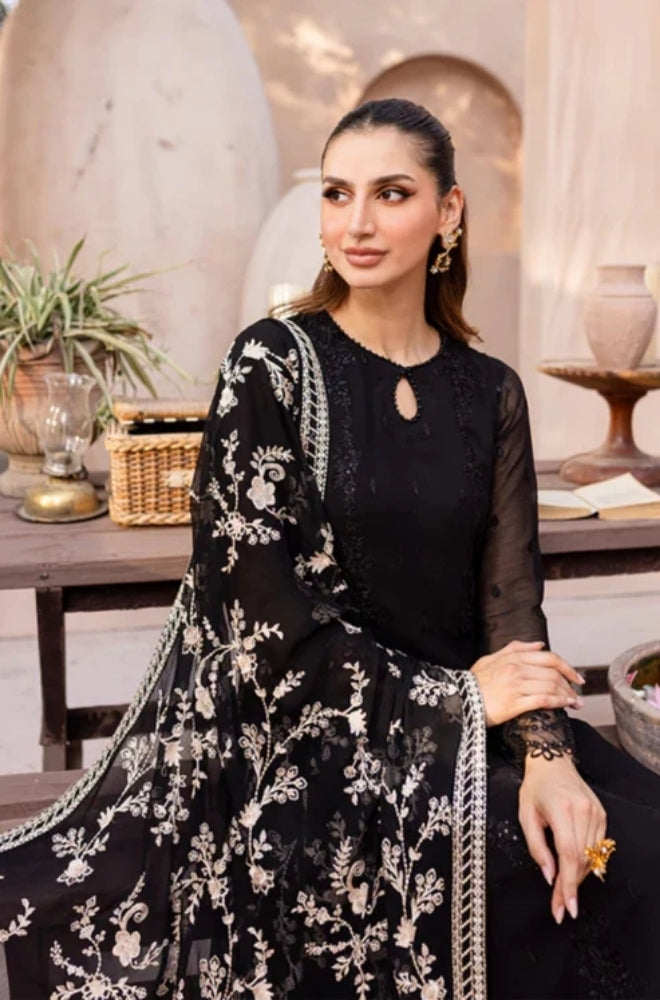 Azure - 3PC Unstitched Shamooz Silk Sequence Embroidered Shirt with Chiffon Embroidered Dupatta and Embroidered Trousers -ES1184