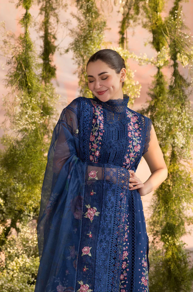 Sobia Nazir - 3PC Unstitch Lawn Embroidered Shirt with Embroidered Bamber Chiffon Dupatta - ES 2154