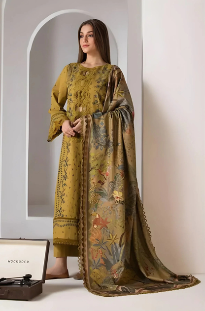 Sobia Nazir - 3PC Unstitched Dhanak Embroidered Shirt with Digital Printed Dupatta - ES 2118