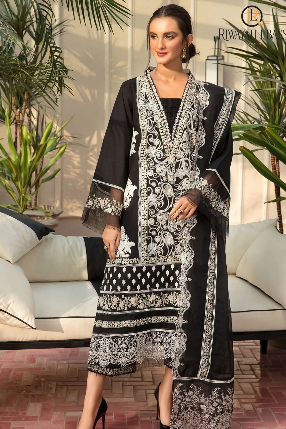 Crimson - 3PC Unstitched Lawn Embroidered Shirt with Embroidered Slub Net Dupatta and Trouser - ES 2225
