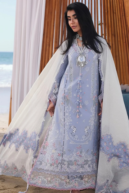 Qalamkar - 3PC Unstitched Lawn Embroidered Shirt with Embroidered Monar Dupatta and Trouser - ES 2233