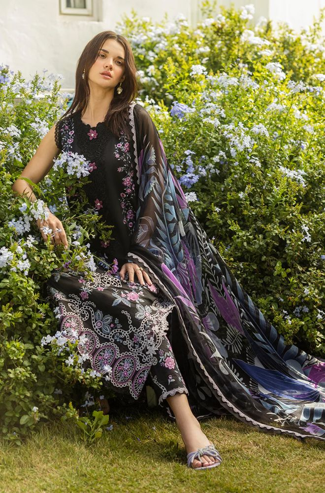 Mushq - 3PC Lawn Embroidered Shirt with Printed Silk Dupatta (Unstitched) - ES-1412