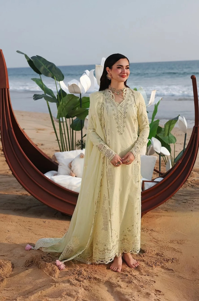 Qalamkar - 3PC Unstitched Lawn Embroidered Shirt with Embroidered Chiffon Dupatta and Trouser - ES 2217