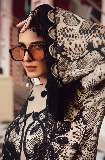 Maria B - 3PC Unstitched Digital Print Embroidered Silk Dress - ES 2045