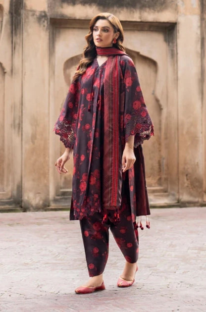 Baroque - 3PC Unstitched Printed Karandi Shirt with Printed Karandi Dupatta and Same Printed Trouser - ES1163