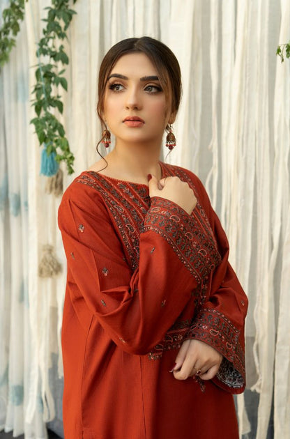 URGE - 3PC Lawn Embroidered Shirt with Printed Slub Net Dupatta and Embroidered Trousers - ES1075